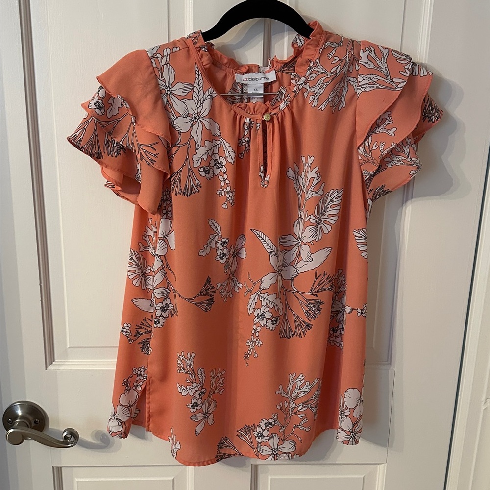 Floral Ruffle Sleeve Blouse Liz Claiborne XS